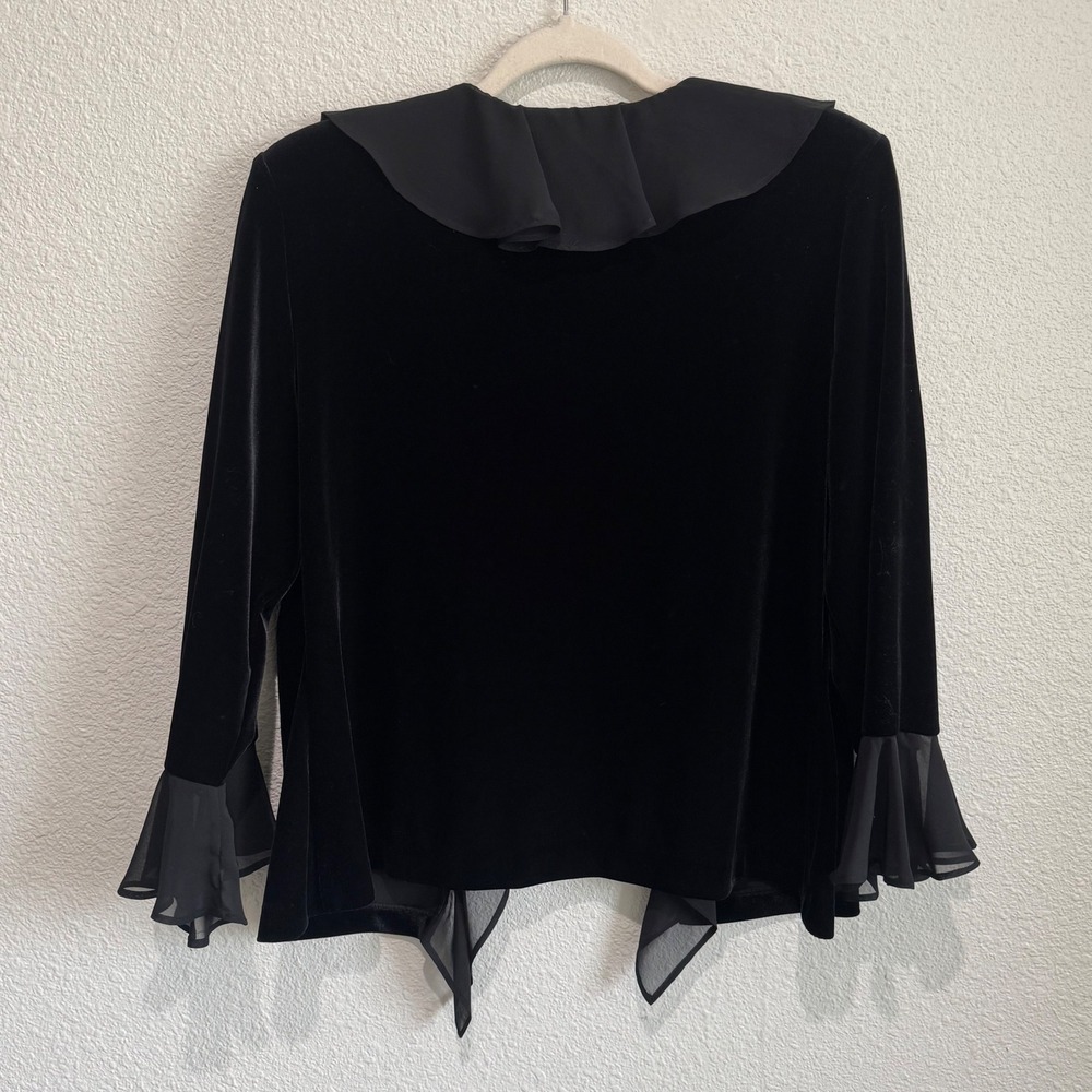 Y2K Xscape by Joanna Chen Black Velvet‎ Ruffle Chiffon Whimisgoth Cardigan L - Picture 9 of 11
